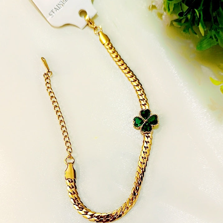 Bracelet stainless steel emerald stones