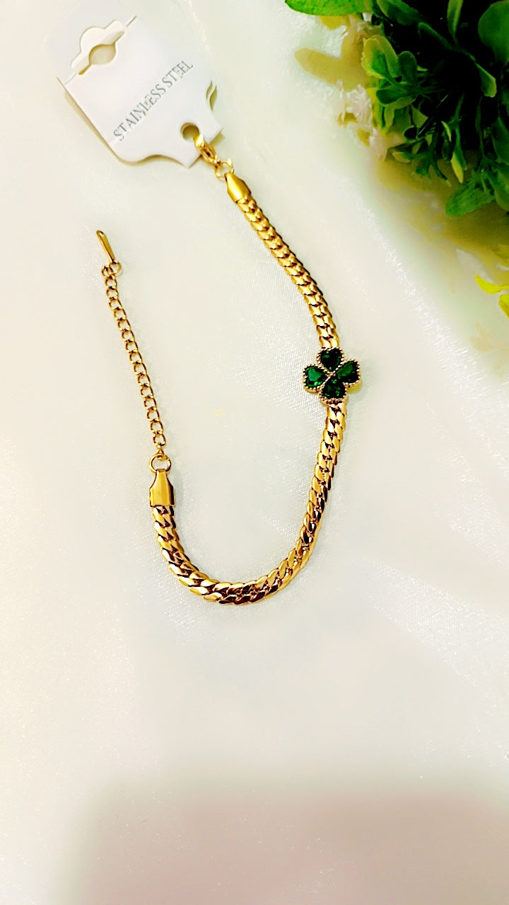 Bracelet stainless steel emerald stones