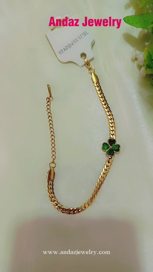 Bracelet stainless steel emerald stones